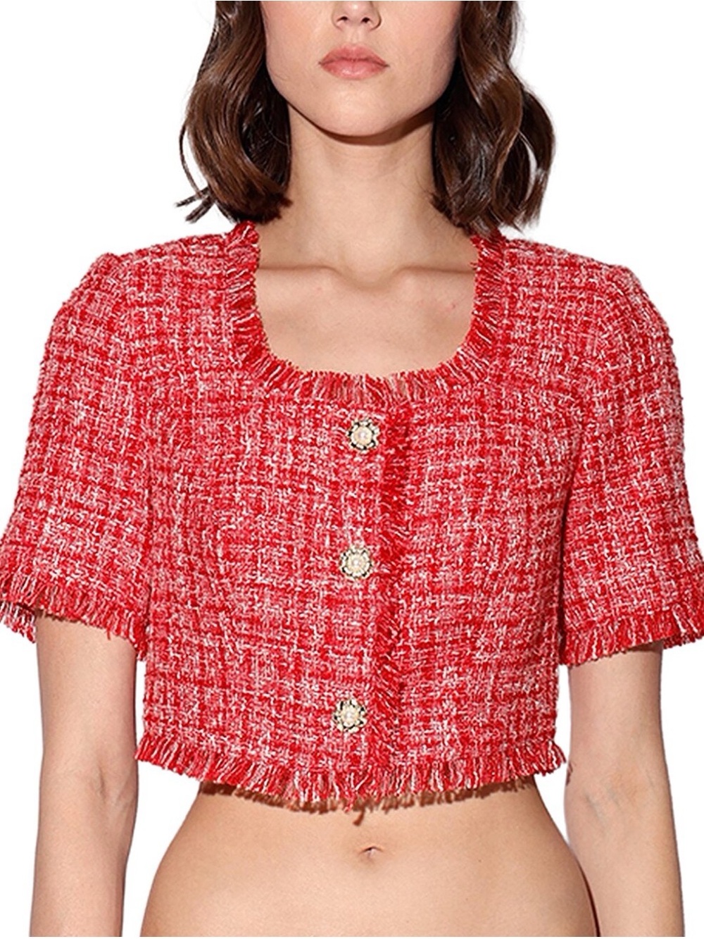 Rita Boucle Tweed Square-Neck Top